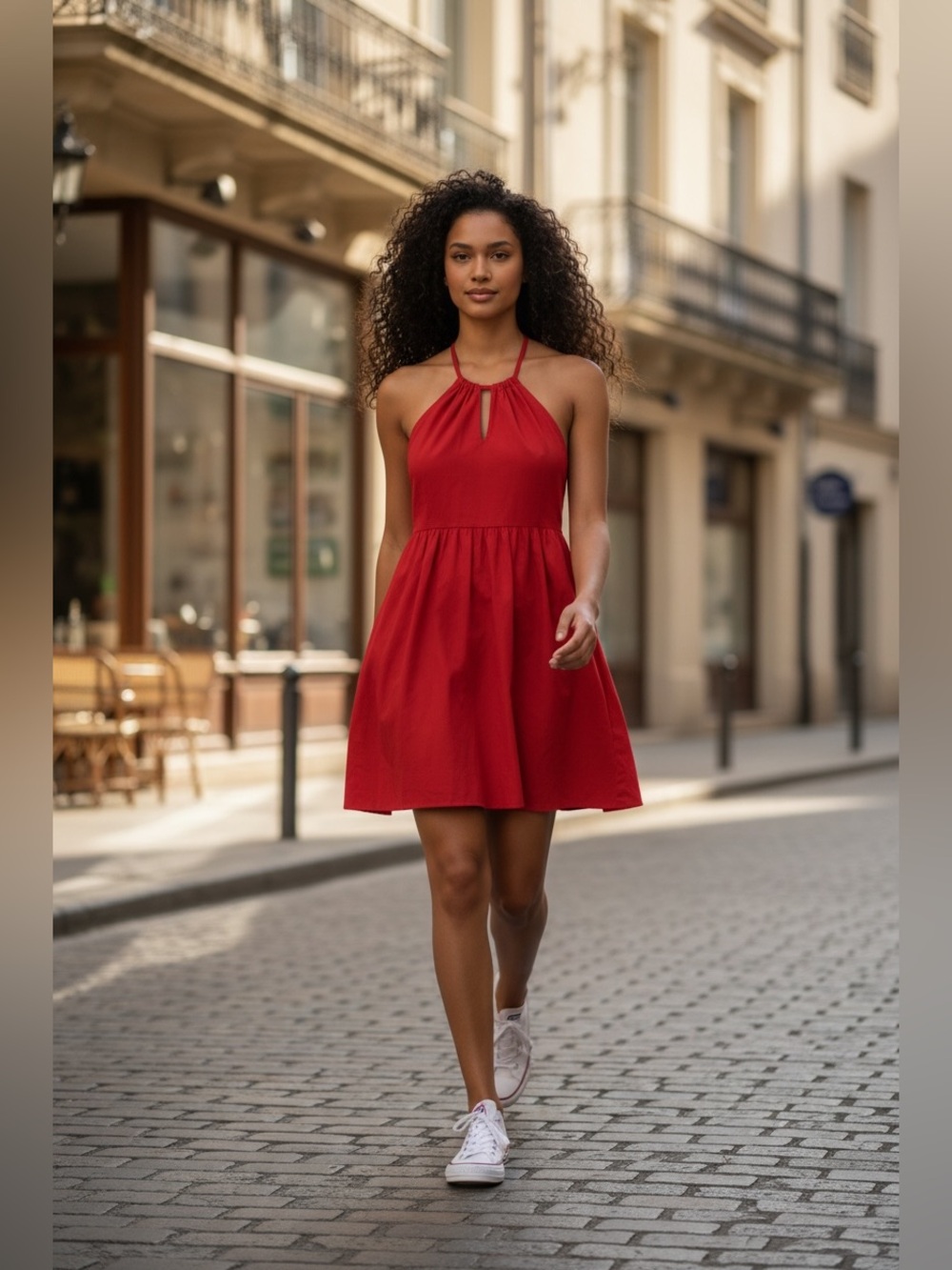 Free Assembly Deep Orange Key hole, Neckline, Halter Cotton Mini Dress
